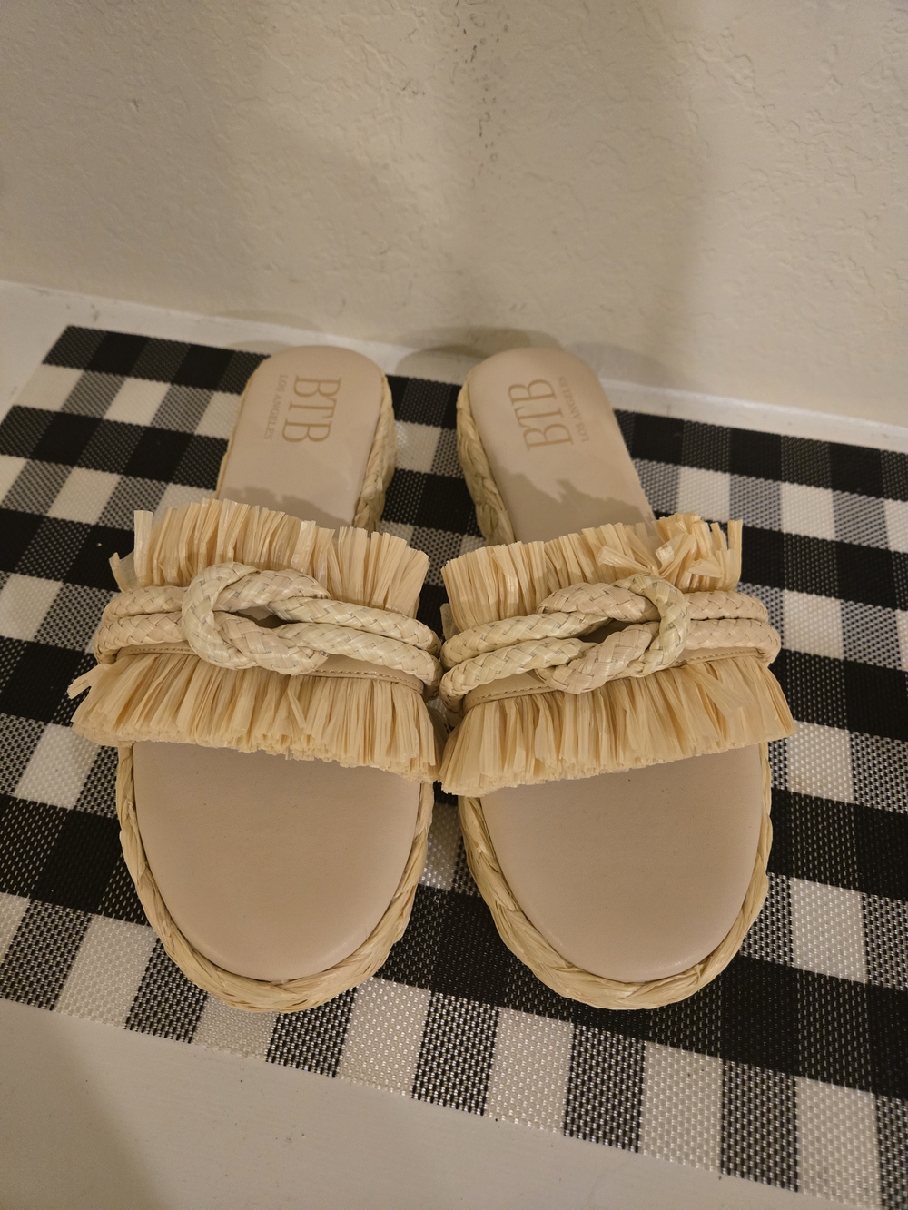 BTB Natural Raffia Knot Slide Sandals for Women
